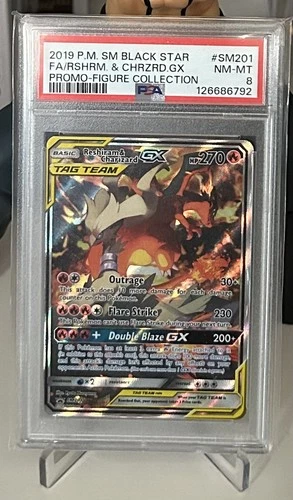 Pokémon Reshiram Charizard GX SM201 Holo 2019 Black Star Promo PSA 8