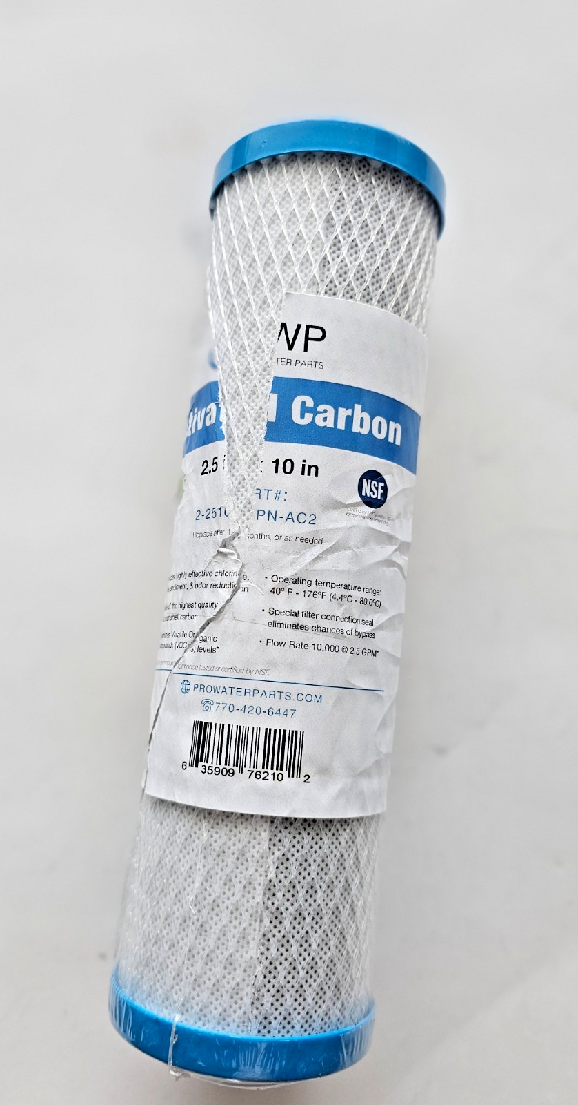 PWP RV Water Filter Activated Carbon Block Push-Nipple Cartr