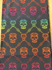 NEW Skull Heads Rainbow Sugar Skulls Halloween Spooky Art Craft Fabric 36" x 42"