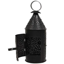 New Primitive BLACK PUNCHED TIN LANTERN Revere Candle Holder Lamp
