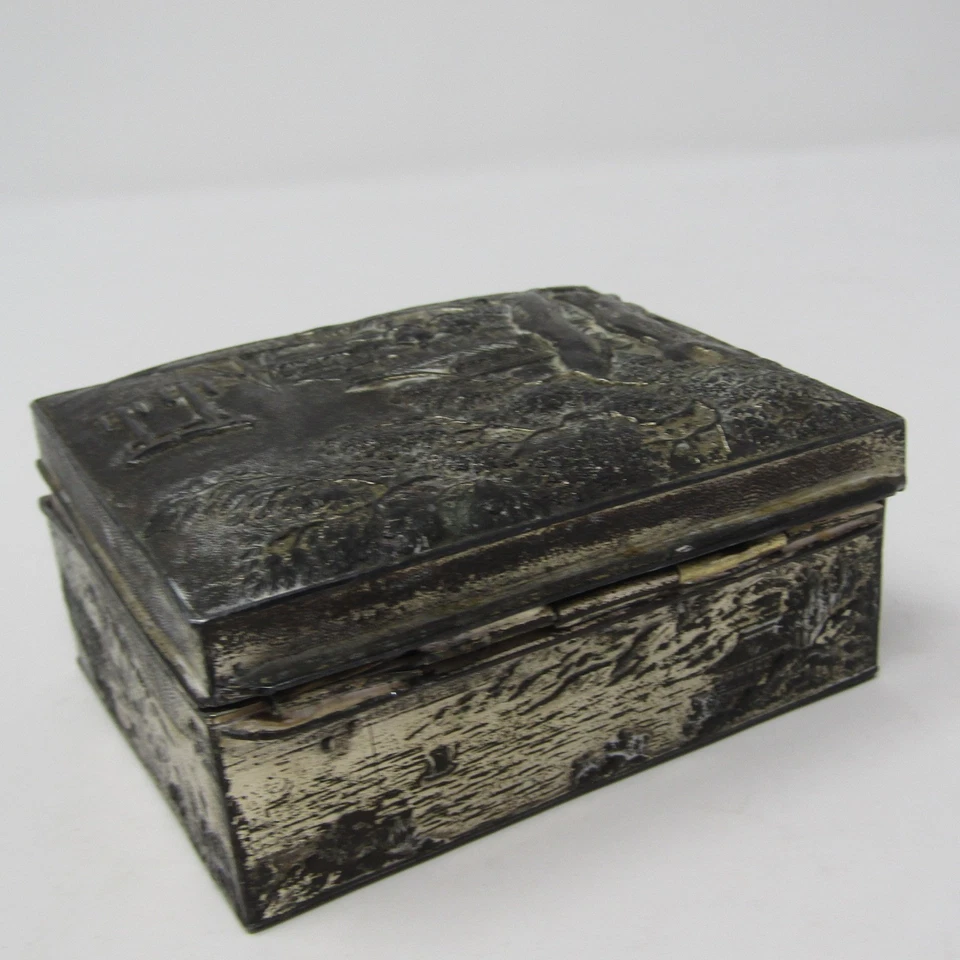 Vintage Japanese Metal Trinket Box Pagoda Tree Wood Lined Container 3" Japan - Image 4 of 4