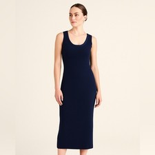👗 J.Crew Navy Ribbed Knit Midi Dress XS – Classic Scoop Neck Style ✨