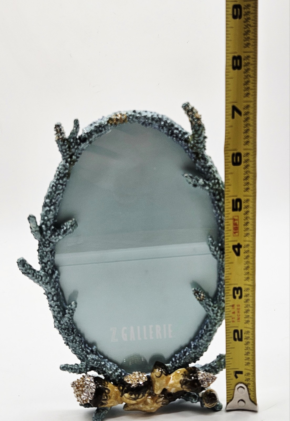 Strongwater Inspired Guilloche Blue Coral Crystal Picture Photo Frame Oval Metal