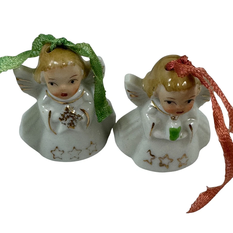 Фарфоровые Ангелы Колокола 10 Фигурок в Коробке Рождественский Праздник Винтаж 1960-е Япония - Изображение 3 из 4