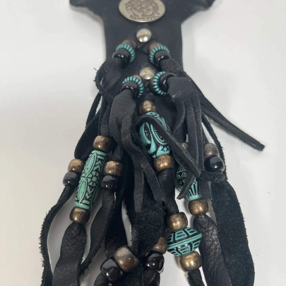 Laço de cabelo de motocicleta Hawg-Tyd envoltório cauda de cavalo barrette contas de couro preto frisado - Imagem 3 de 4