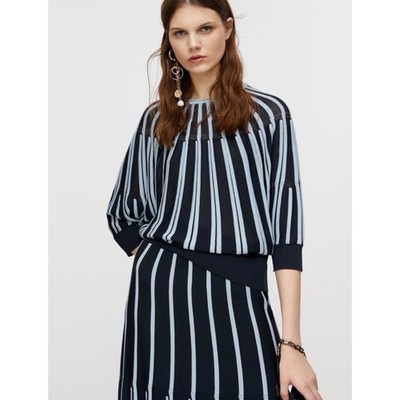 $411 NWT Max & Co. Pregio Striped Navy Blue Knit Pullover Jumper Sweater Top XS