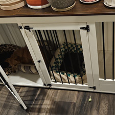 Handmade White Wood Double Dog Crate Furniture, Metal Bars, 30 in, S