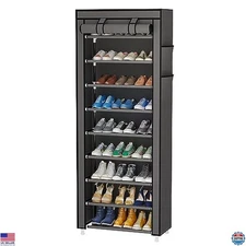 Calmootey 9-Tier Portable Shoe Rack Organizer - Grey Nonwoven Fabric for Closet