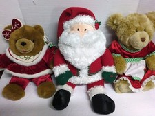 Lot Of 3 Christmas Stuffed Toys Santa And 2 Teddy Bears