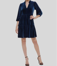 Vince Camuto Dress Velvet Tiered Trapeze Blue Minidress 4 MSRP $145