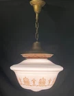 Vintage Art Deco Schoolhouse  Stenciled Milk Glass Ceiling Light Fixture 15"