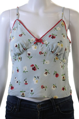 Gap x Doen Women Light Blue Floral V Neck Cropped Camisole Size 2XS