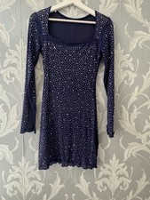 ladies sheer blue diamonte dress size small