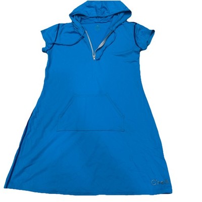 O Neill Hooded Changing Surf Poncho Hood Pocket SPF 50+ Lg Stretch Blue 1/4 Zip
