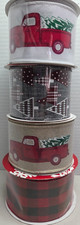 Lot of 4 Christmas Ribbon Wire Edged Red Farm Truck Holiday Trees Buffalo Plaid