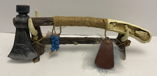 Decorative Resin Tomahawk w/ Stand Howling Wolves on Blade & Wolf Den on Handle