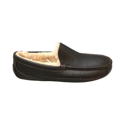 UGG Men's Ascot Slippers Dark Spice Brown Leather House Shoes 5379 Size 8