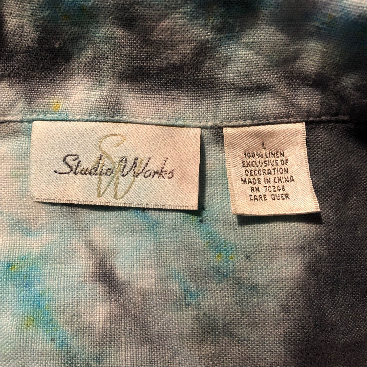 Studio Works 100% Linen Tie Dye Button Up Jacket Women's Large Beach 90s Y2K View 3