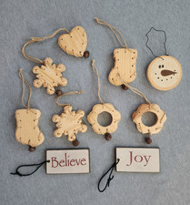 Wood Country Christmas Ornaments Rustic Snowflake Stocking Snowman Heart
