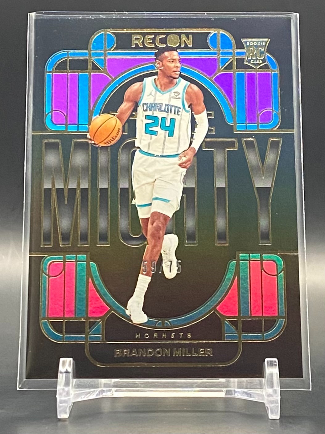 2023-24 Panini Recon Brandon Miller Rookie The Mighty Purple #/75 Hornets RC #2