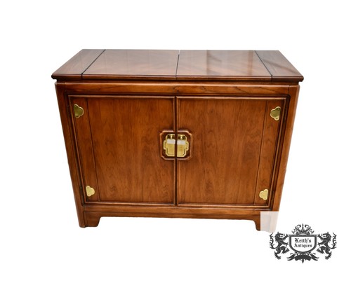 Vintage Thomasville ASIAN Influenced Flip Top CherryWood Server w/Brass