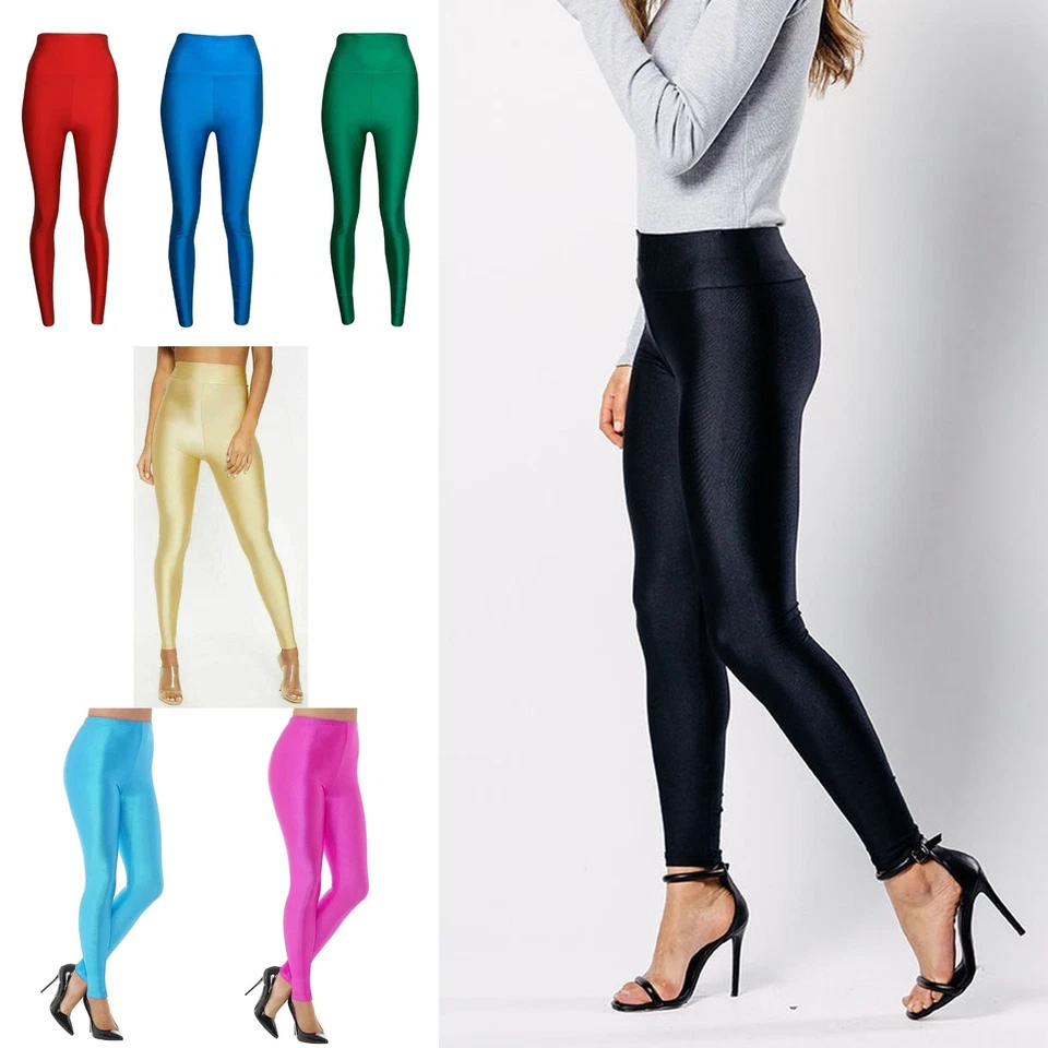 Womens Shiny High Waisted Disco Leggings Ladies Dance Trouser Club Wear Pants - Image 1 of 1