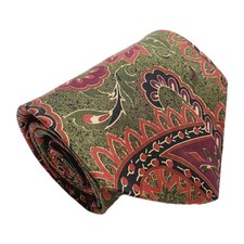 Claiborne Necktie Green & Red Paisley Pattern Men's Silk Neck Tie Made in USA