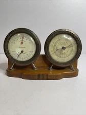 Vintage Airguide Two Ship Wheel Weather Station Thermometer Humidity Barometer