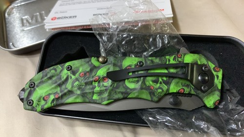 Boker Magnum Green Skull Red Eyes Pen Knife