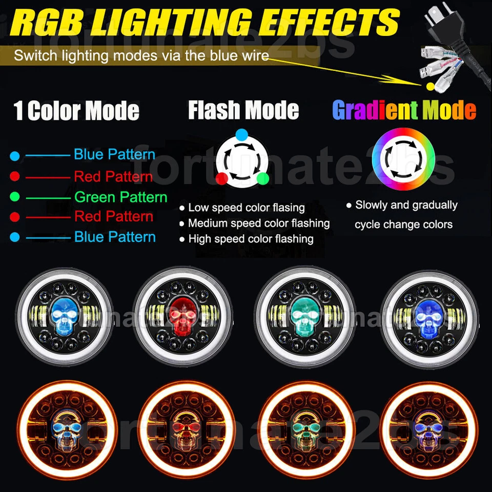 Faro LED calavera rgb redondo de 7 pulgadas halo DRL para camioneta Ford de 1/2 3/4 toneladas 1 pieza Foto 2 de 4