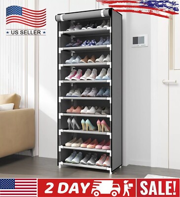 10 Layers 9 Shelf Shoe Rack Shoes Standing Cabinet Storage Organizer Dustproof