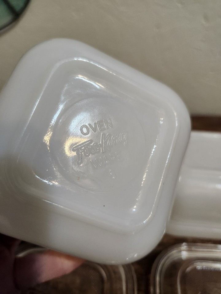 VTG MCM Fire King White Milk Glass Oven Refrigerator Ware Dish Pair Set
