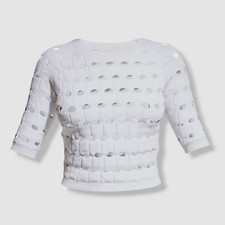  295 Iro Women's White Sabil Knit Openwork Pullover Sweater Size L