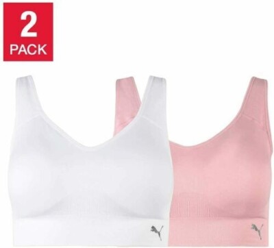 NWT Puma Womens Seamless Drycell Sports Bra Pack Pink/White Size S $60  VV057