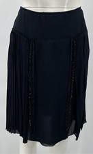 Prada ALTRD Navy Silk Pleated Embellished A-Line Skirt sz 44