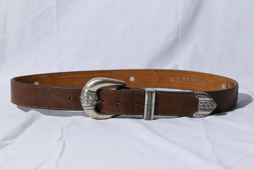 3-D DDD Men's Brown Leather Red & Green Canvas Western Belt 38 - Picture 2 of 7