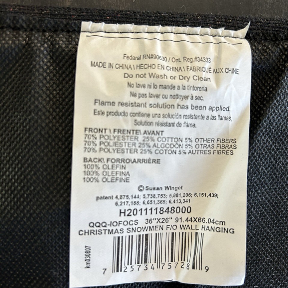 Snowman Family Tapestry Lighted Wall Hanging Susan Winget Cotton 36 x