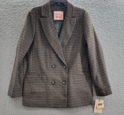 Levi's Double Breasted Blazer Women's S Brown/Black Houndstooth