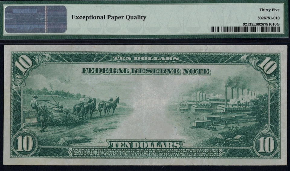 FR-921 1914 $10 E8804935A P.M.G 35EPQ - Image 2 of 2