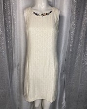 Nine West Ivory Dress Shimmer Scallop Texture Sheath Size 2