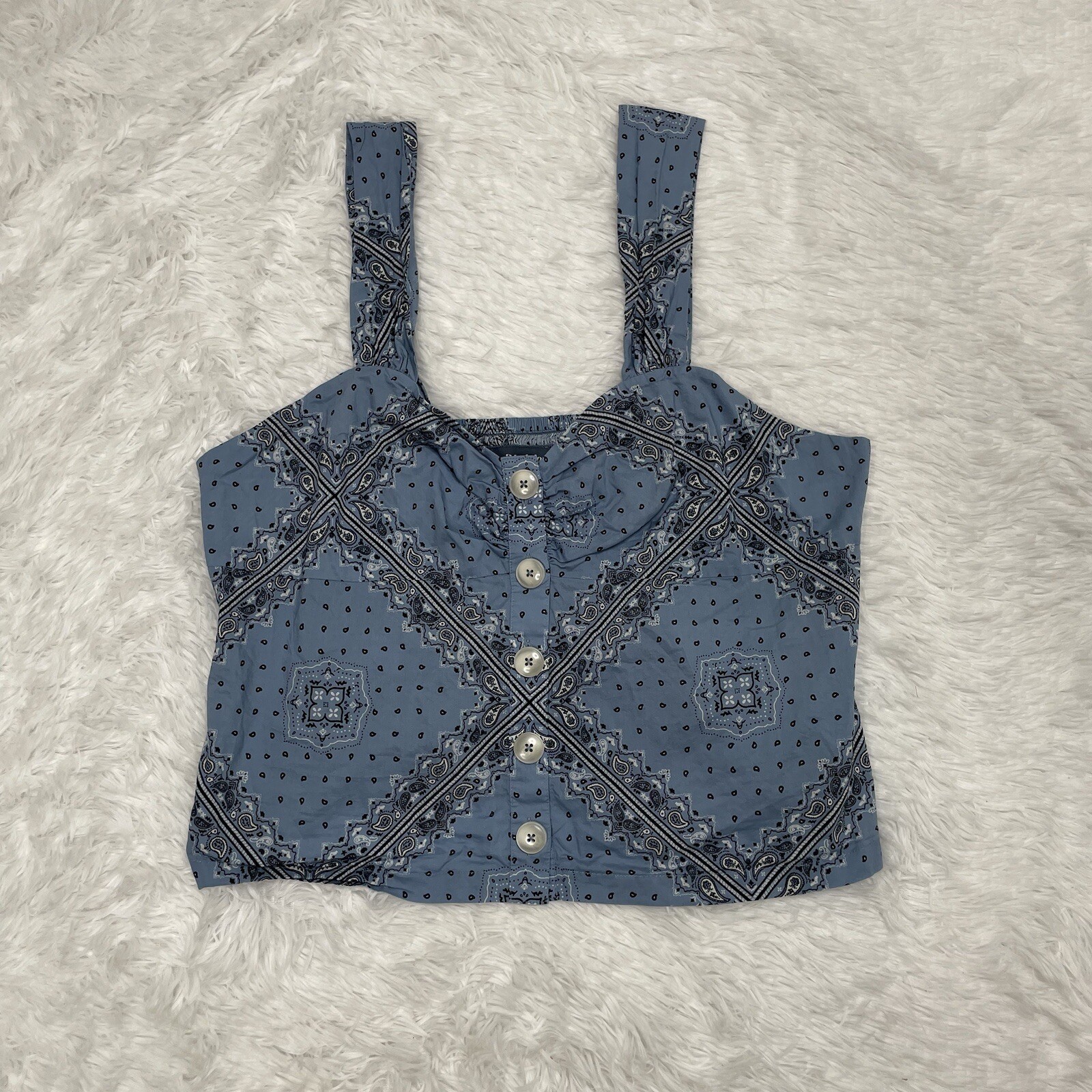 ModCloth Women’s Crop Plus Tank Top Size 18 Sleeveless Blue Shirt Fair Isle Y2K