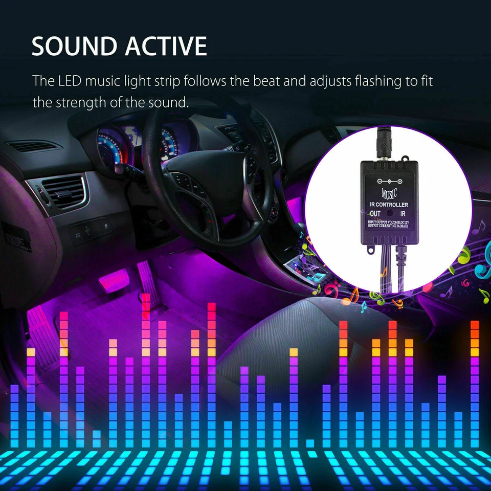 Luzes de tira RGB LED brilho interior de carro acessórios piso atmosfera decorativa - Imagem 4 de 4