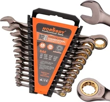 HORUSDY 12-Piece SAE Ratcheting Combination Wrench Set with Organizer, 72-Teeth
