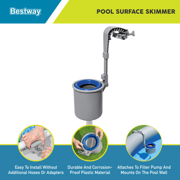 Bestway Wall Mounted Automatic Swimming Pool Surface Skimmer, White