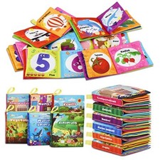 Soft Cloth Book for Baby Infant Toddler Kids 6-Pack Crinkle Squeaky Washable Non
