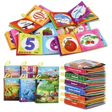 Soft Cloth Book for Baby Infant Toddler Kids 6-Pack Crinkle Squeaky Washable Non