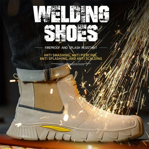 Herren Stahlkappe Arbeit Sicherheitsstiefel Rindsspaltleder Obermaterial Schweißen Funkenfrei - Bild 4 von 18