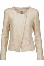 IRO Mepsie Beige Metallic Jacquard Moto Jacket Raw Hem Woven Knit Zip Sz 42 720
