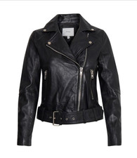 Ichi Salva Ja Biker Leather Jacket Black Sz.40/l