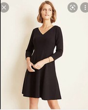 NWT Ann Taylor Double Weave Seamed Flare Dress Black 0P